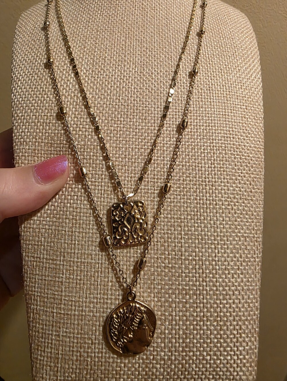 Goldtone Layered Coin Medallion & Filigree Fleur-De-Lis Necklace - Women Jewelry